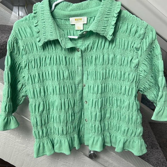 Anthropologie green smocked cropped to S - Picture 2 of 5